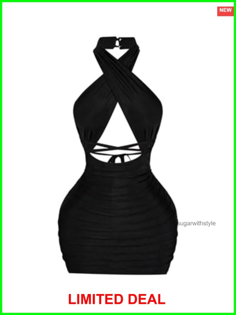 Ruched Mesh Backless Halter Bodycon Cut Out Mini Dress Club Party